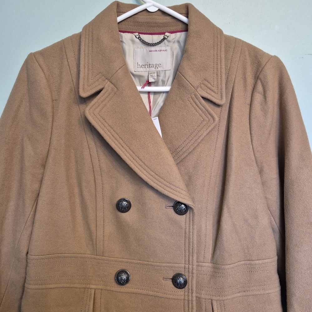 Banana Republic Heritage Womens Quiet Lux Camel Wool Double Breasted Coat Size M - Picture 3 of 10